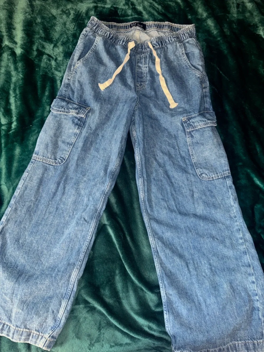 Gap Denim High Rise Wide Leg Cargo Pants - Drawstring Waist - Medium - Picture 1 of 4